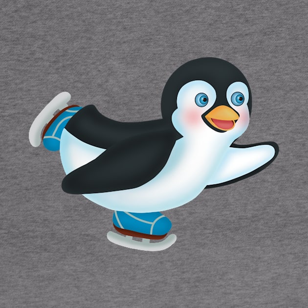 Cute penguin ice skating happily by Athikan